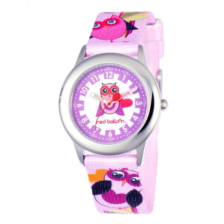 Disney Girls' Red Balloon Love Owl Stainless Steel Time Teacher Watch,