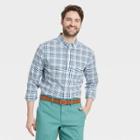 Men's Plaid Slim Fit Stretch Poplin Long Sleeve Button-down Shirt - Goodfellow & Co Beam Blue