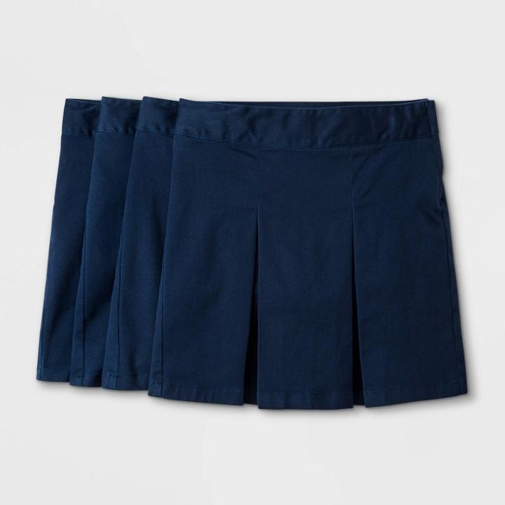 Girls' 4pk Stretch Uniform Pleated Twill Skorts - Cat & Jack Navy