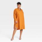 Women's Plus Size Long Sleeve Button-down Shirt - Ava & Viv Copper X, Brown