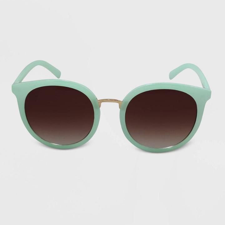 Women's Round Plastic Metal Sunglasses - A New Day Green, Women's, Size: Small, Green/grey