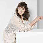 Women's Plus Size Long Sleeve Open Neck Mesh Open Cardigan - Wild Fable Off White