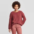 Women's Textured Long Sleeve Crewneck Pullover Sweater - Knox Rose Red