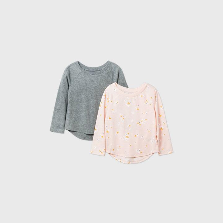 Toddler Girls' 2pk Long Sleeve Sparkle And Floral T-shirt - Cat & Jack Pink/gray
