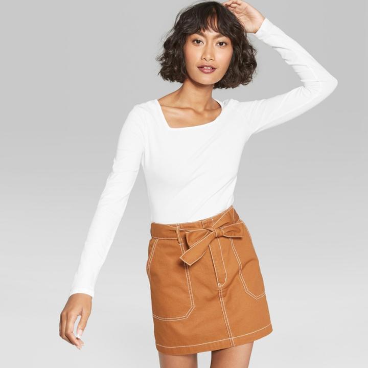 Women's Long Sleeve Square Neck T-shirt - Wild Fable Fresh White