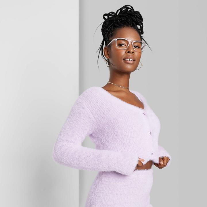 Women's Fuzzy Cropped Cardigan - Wild Fable Purple