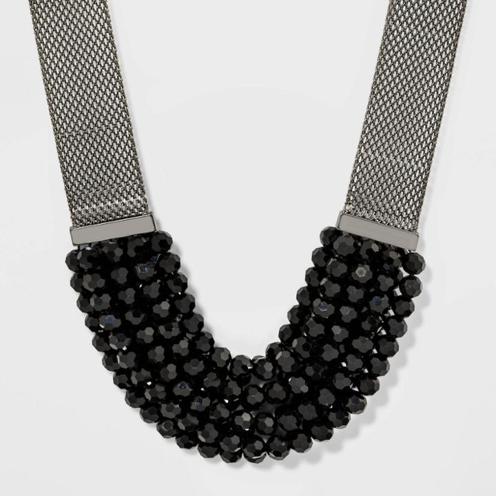 Beaded Statement Necklace - A New Day Black, Women's