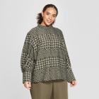 Women's Plus Size Houndstooth Long Sleeve Relaxed Silky Blouse - Who What Wear Black/cream (black/ivory)