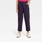 Women's High-rise Relaxed Fit Tapered Ankle Trousers - A New Day Navy Plaid