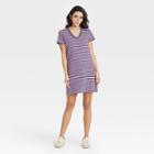 Women's Striped Short Sleeve T-shirt Dress - Universal Thread Purple