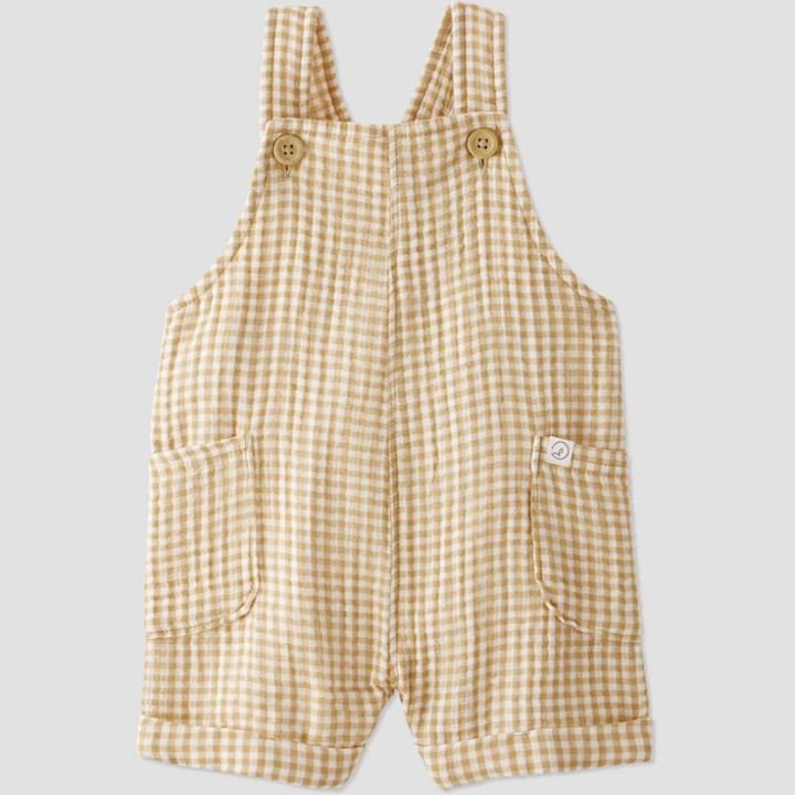 Baby Ochre Gingham Shortalls - Little Planet By Carter's Yellow Newborn