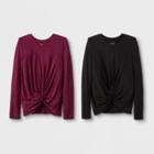 Girls' Long Sleeve Tie Knot Front 2pk Tank Top - Art Class Black/maroon