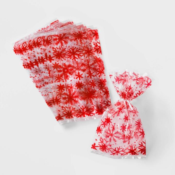 15ct Fairytale Forest Christmas Cello Treat Gift Bags Red And White - Wondershop