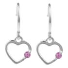 Journee Collection 1/10 Ct. T.w. Round-cut Cz Heart Dangle Pave Set Earrings In Sterling Silver - Fuchsia, Girl's