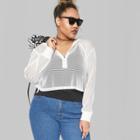 Women's Plus Size Mesh Half Zip Cropped Long Sleeve Hoodie - Wild Fable White