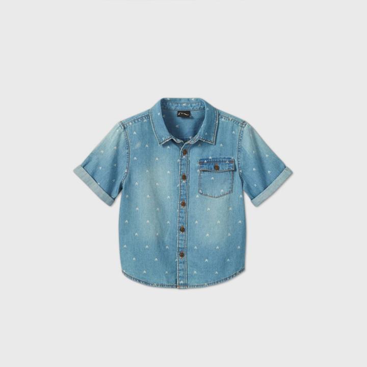 Toddler Boys' Short Sleeve Button-down Shirt - Art Class Blue
