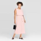 Women's Plus Size Sleeveless Crewneck Belted Knit Jumpsuit - Ava & Viv Blush