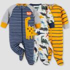 Gerber Baby Boys' 3pk Dino Zip-front Sleep N' Play - Purple/white/yellow Newborn