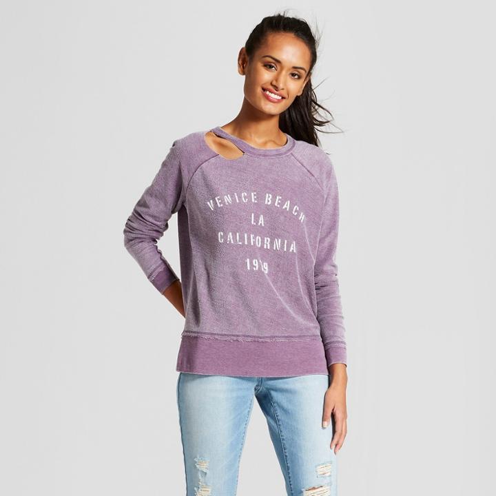Women's Venice Beach La California Clavicle Cut-out Pullover Graphic Sweatshirt - Grayson Threads (juniors') Purple