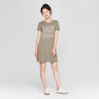 Petitejunk Food Women's Short Sleeve Good Times Roll Graphic T-shirt Dress - Green