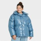 Women's Plus Size Medium Length Wet Look Puffer Jacket - A New Day