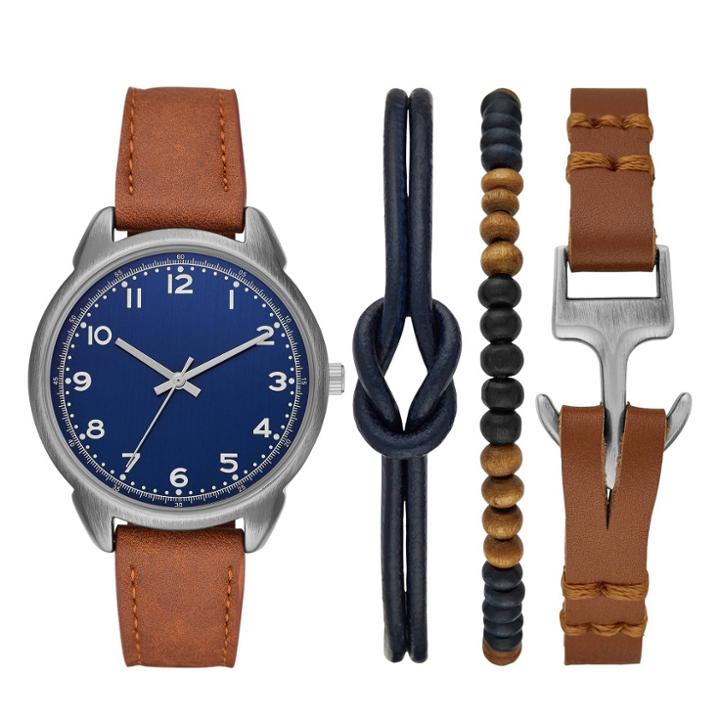 Men's Blue Dial Strap Watch Set - Goodfellow & Co Brown, Men's,