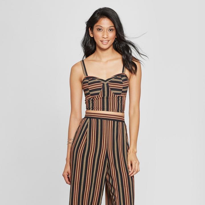 Women's Striped Strappy Cup Cropped Top - Xhilaration Black