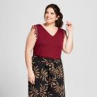 Women's Plus Size Pom Pom Trim Tank - A New Day Burgundy