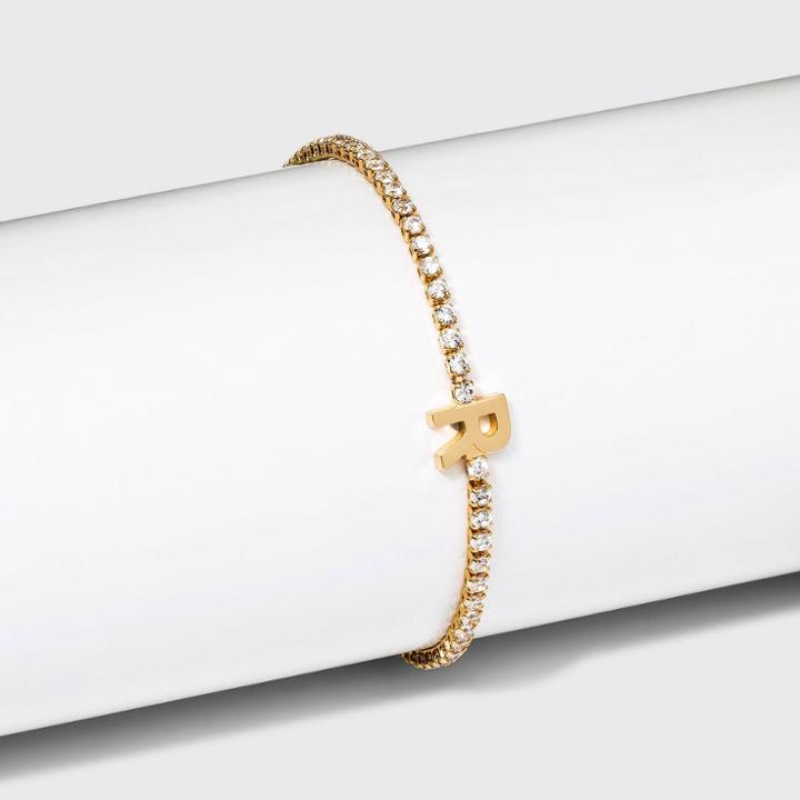 Gold Plated Cubic Zirconia Initial 'r' Tennis Bracelet - A New Day Gold
