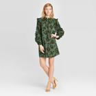 Women's Floral Print Long Sleeve Boat Neck Ruffle A Line Mini Dress - Who What Wear Green