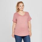 Maternity Plus Size Short Sleeve V-neck T-shirt - Isabel Maternity By Ingrid & Isabel Earth Red Heather