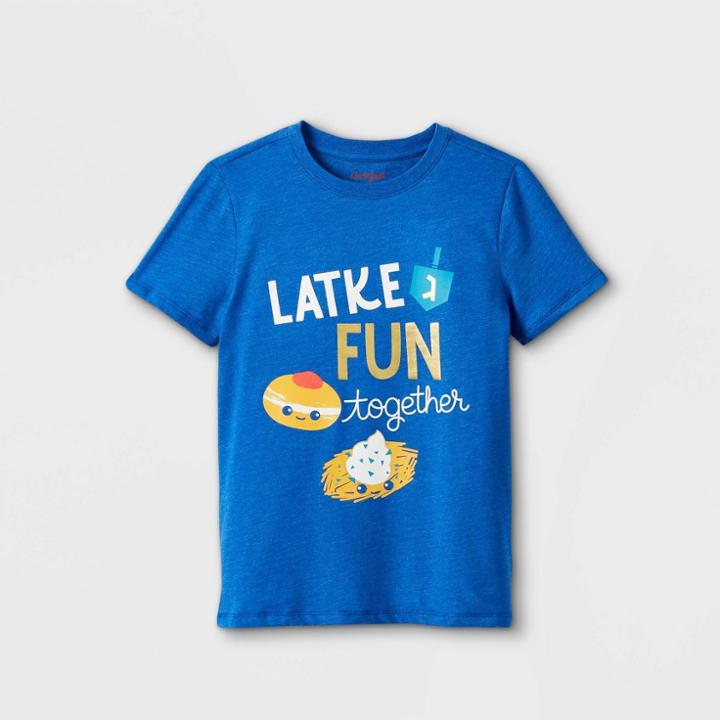 Boys' 'latke Fun Together' Graphic Short Sleeve T-shirt - Cat & Jack Cobalt Blue