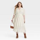 Women's Plus Size Balloon 3/4 Sleeve Eyelet Dress - Knox Rose White
