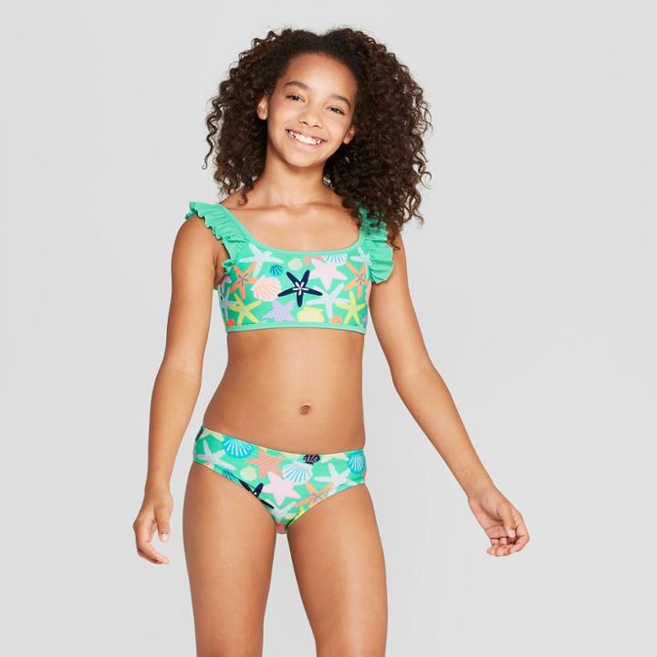 Girls' Summer Shells Reversible Top Bikini Set - Cat & Jack Aqua