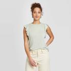 Women's Ruffle Short Sleeve Linen T-shirt - A New Day Mint Xs, Women's, Green