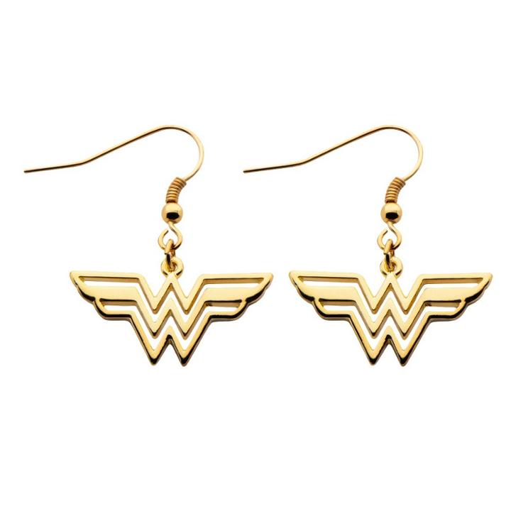 Women's Dc Comics Wonder Woman Logo Cutout Earrings - Gold, Stainless