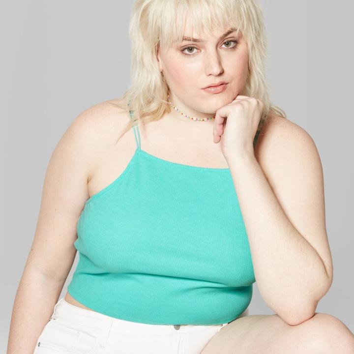 Women's Plus Size Square Neck Elastic Strap Tank Top - Wild Fable Energetic Aqua