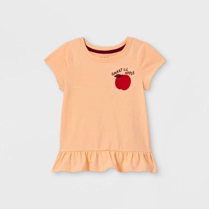 Toddler Girls' Apple Embroidered Peplum Short Sleeve T-shirt - Cat & Jack Light Peach