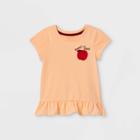 Toddler Girls' Apple Embroidered Peplum Short Sleeve T-shirt - Cat & Jack Light Peach