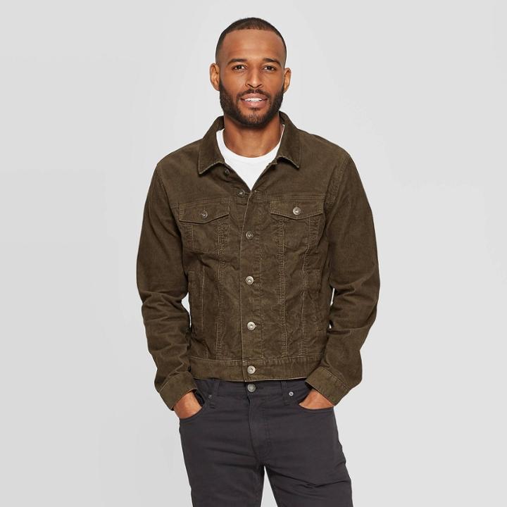 Men's Corduroy Trucker Jacket - Goodfellow & Co Olive Xl,