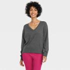 Women's Fine Gauge V-neck Sweater - A New Day Dark Gray