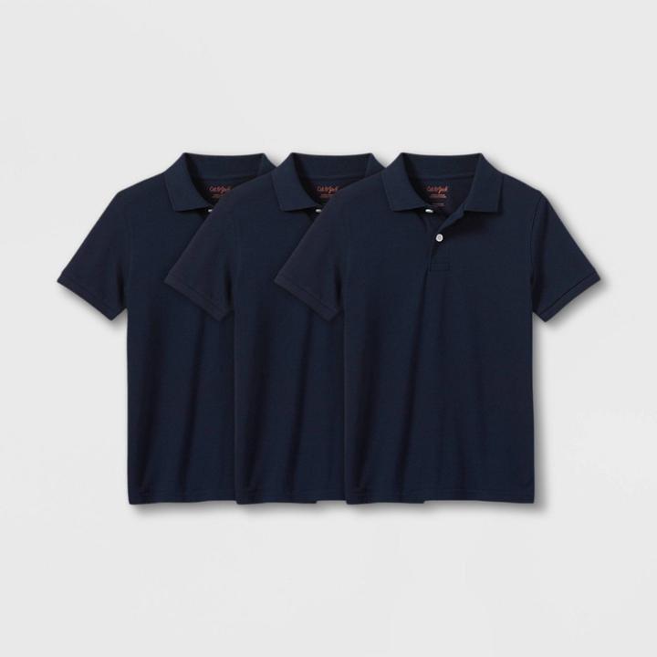 Boys' 3pk Short Sleeve Pique Uniform Polo Shirt - Cat & Jack Dark Blue
