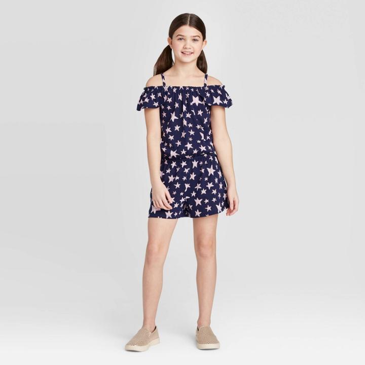 Girls' Star Romper - Cat & Jack Navy Xs, Girl's, Blue