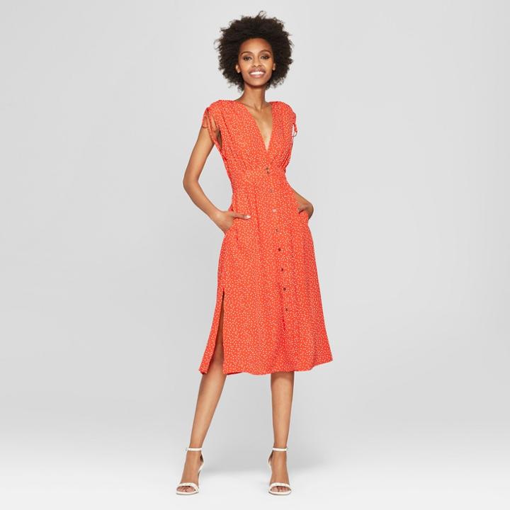 Women's Polka Dot Midi Dress - Needlework Red