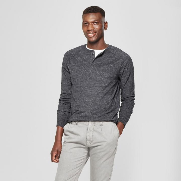 Men's Standard Fit Long Sleeve Jersey Henley Shirt - Goodfellow & Co Black