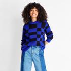 Women's Crewneck Slouchy Pullover Sweater - Future Collective With Kahlana Barfield Brown Blue/black Geometric Xxs
