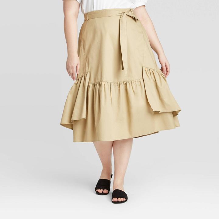 Women's Plus Size Belted Seamed Midi Skirt - Who What Wear Coffee 14w, Women's, Brown