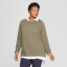 Women's Plus Size Long Sleeve Crew Neck T-shirt - Ava & Viv Olive (green)
