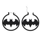 Women's Dc Comics Batman Logo Stainless Steel Matte Hoop Earrings - Black, Black/silver