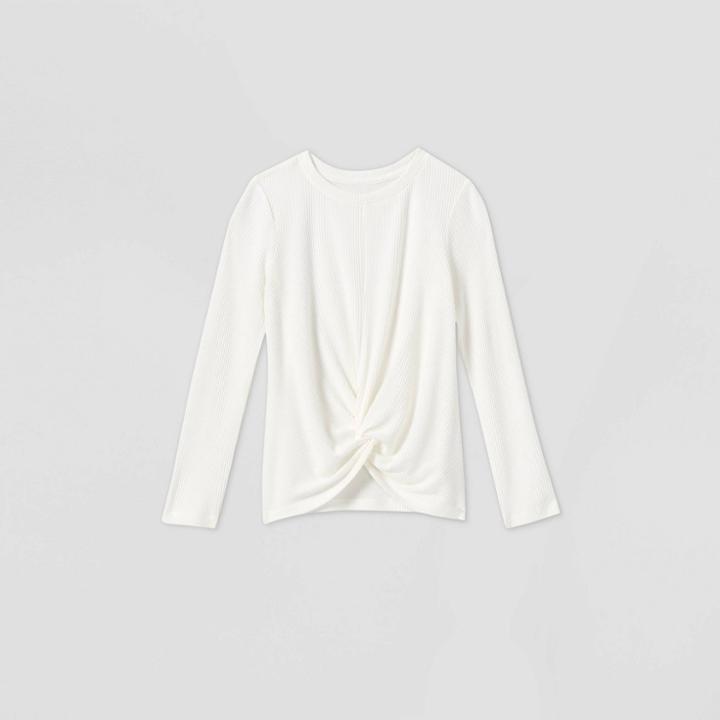 Girls' Long Sleeve Ribbed Cozy Pullover - Cat & Jack Cream